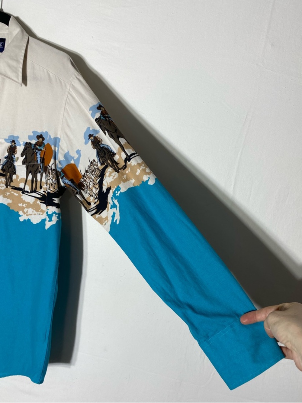 Vintage 90s Panhandle Slim Cowboy Border Print Pearl Snap Western Shirt L - Picture 9 of 14